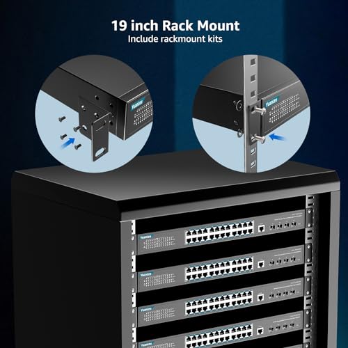 Image of YuanLey 28 Port Gigabit Managed Switch with 24 Port RJ45 10 /100 /1000Mbps 4x10Gbps SFP+, L3 Smart Management Ethernet Switch, VLAN, QoS, ACL, SSL, Fanless, Compatible
