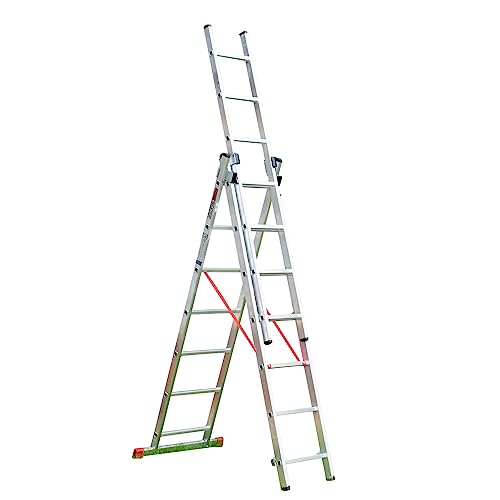 Home Master® 3 Section Combination Ladder | A-Frame, Extension Ladder, Step Ladder | Lightweight Aluminium | Stabiliser Bar | 150kg Weight Rating | EN131 Certified (7 Rung)
