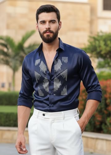 Image of IndoPrimo Men's Satin Shirt for Party, Formal and Casual Wear - Stylish and Trendy Designer Full Sleeve Shirt for Men