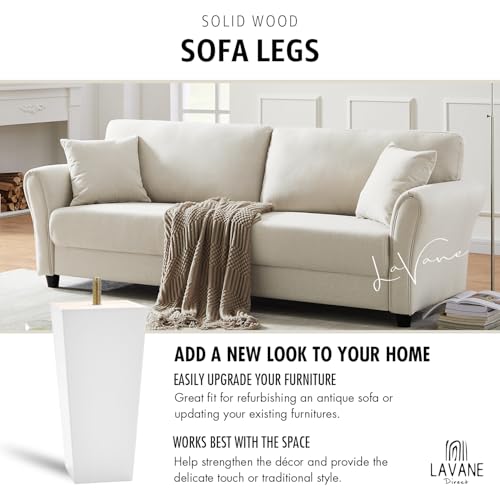 LA VANE 20cm Holz Tischbeine, 4 Stück Weiß Massivholz Pyramide Ersatz Möbelfüße Möbelbeine mit vorgebohrten M8 Bolzen & Montageplatten & Schrauben für Sofa Bett Schrank Couch Ottomane