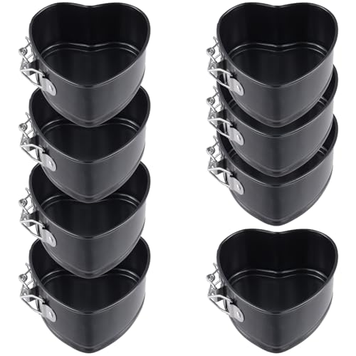 SYUTBOU 8 Stück 11 x 11 x 5cm Schwarz Kleine Springform Herz, Kuchenform Klein aus Kohlenstoffstahl, Backform für Herzkuchen, Pudding