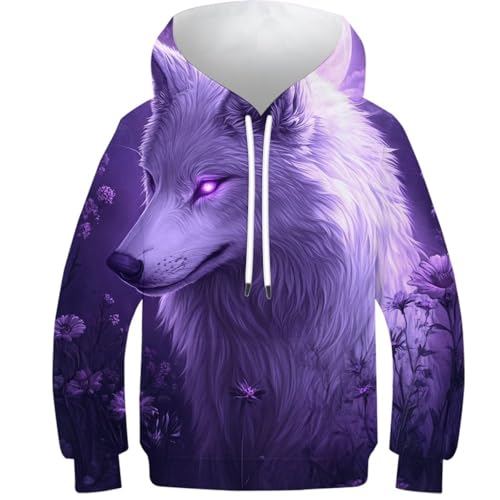 Sweat à capuche 3D loup pour enfants 12-14 ans avec motif dessin animé