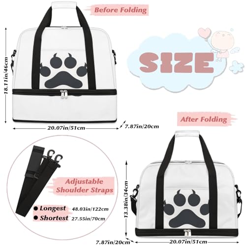 Travel Duffel Bags Cats Dog Paw Print Foldable Weekender Bags for Women with Shoes Compartment Waterproof & Tear Resistant Carry on Overnight Luggage Duffel Bag Shoulder Sports Tote Bag,A-5442