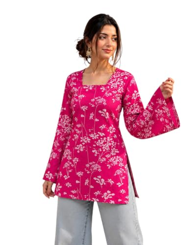 Image of Women's Cotton Printed A-line Straight Short Kurti