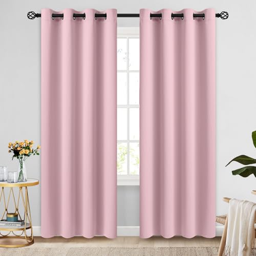 Image of COSVIYA Grommet Room Darkening Pink Curtains 84 inch Long for Bedroom | Light Blocking Insulated Thermal Curtains for Living Room, Blackout Thick Polyester Window Drapes,52x84 inches, 2 Panels