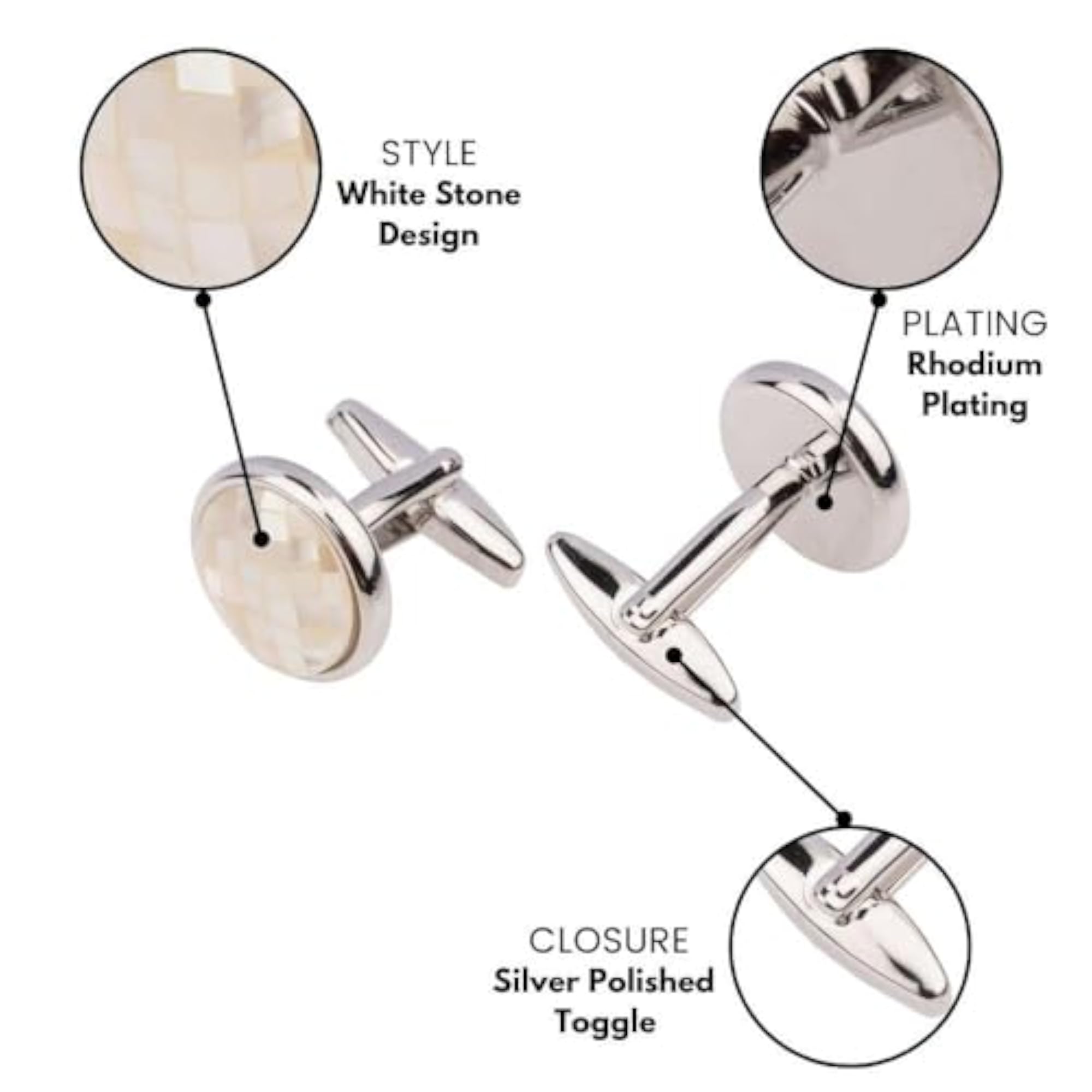 Men's White Mother of Pearl Cufflinks with Round Design