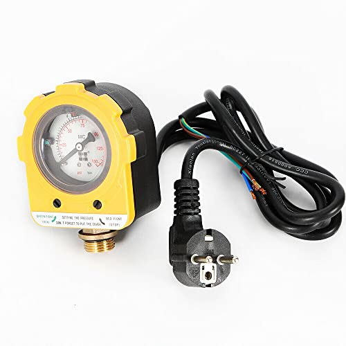 Acesunny 220V Pumpensteuerung Pumpe Druckschalter Hauswasserwerk Druckschalter 0~10 bars Pumpensteuerung Pumpe Druckschalter Hauswasserwerk Pumpenschalter (Gelb NPT1/2)
