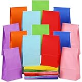 Clabby 100 Piece Colored Paper Bags Gift Party Favor Rainbow Small Size Treat Goody Lunch Paper Bags for Birthday Wedding Baby Shower Crafts, 8 Colors, 9.45 x 5.12 x 3.15 Inches(Bright Colors)