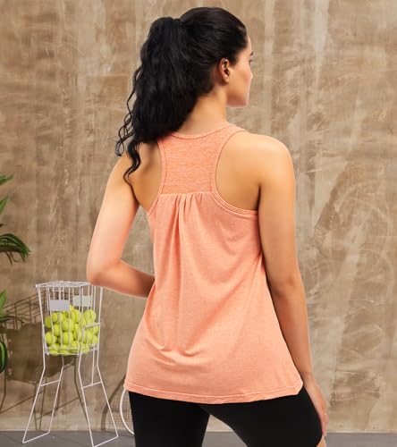 Women Racerback Built-in Bra Workout Tank Tops Round Neck Gym Shirts Orange - image 2