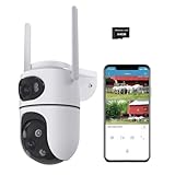 WLAN-Überwachungskamera, für den Außenbereich, 360 Grad, 6 MP, PTZ, IP-Überwachungskamera mit Doppelobjektiv, mit TF-Karte, 64 GB, Nachtsicht, Farbe, 30 m, bidirektionales Audio, automatische