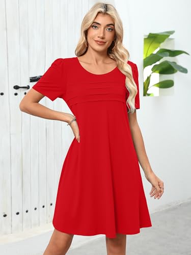 Image of Heymoments Women's Short Sleeve Crewneck Sundress Summer Casual A-Line Beach Dress with Pockets S-2XL