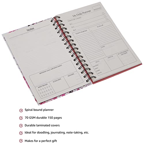 Amazon Brand - Solimo Daily Planner and Organizer, To Do List, Undated Hard Bound Planner, Laminated Covers, 150 Pages (The Journey, Pink)