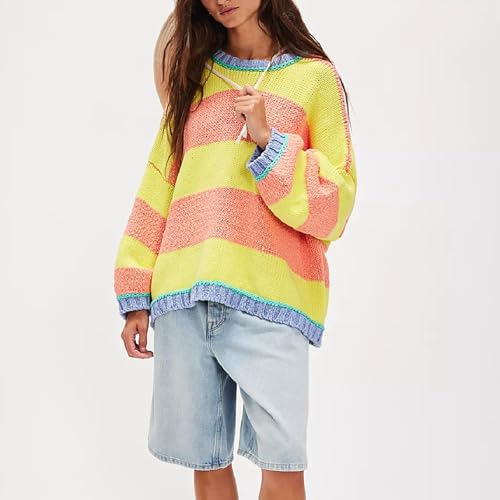 Vintage Sweaters for Women Crewneck Long Sleeve Preppy Oversized Knit Pullover Tops Downtown Girl Aesthetic Clothes3