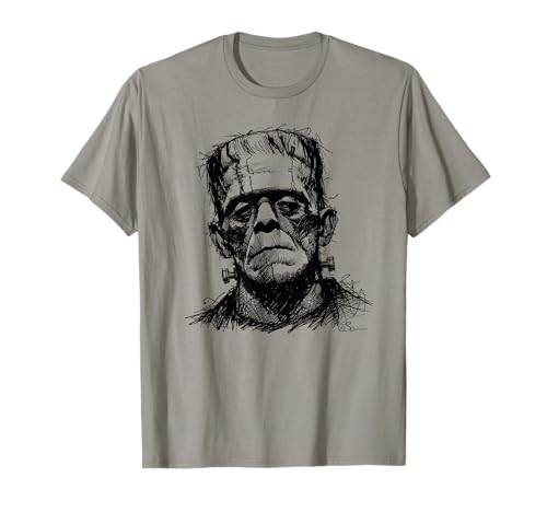 Frankenstein Monstre Portrait Croquis Goth Horror Art T-Shirt