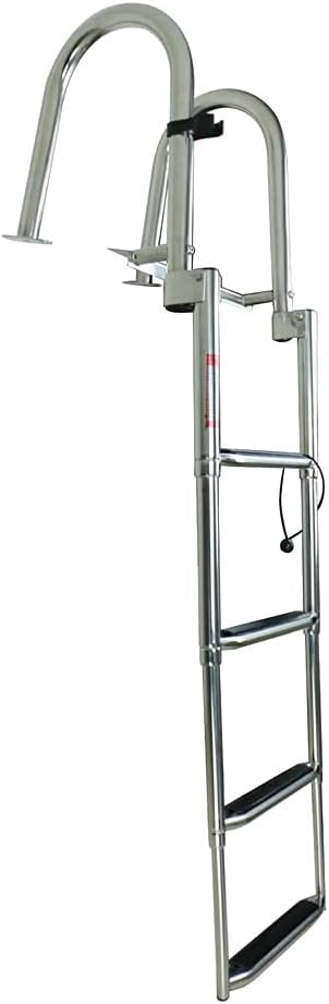 Stainless Steel in-Board 4-Steps Ladder Welded Reinforce Folding Docking Ladder, Folding Telescoping Rear Entry Inboard Ladder