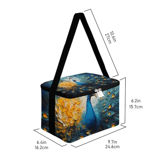 GzLeyigou Lunch Bags for Women Men 9 Cans,Peacock' s Tail Hot & Cold Food Delivery Bag Insulated Grocery Bag Insulated Lunch Box Colorful Cooler Bag for Office Work Picnic Beach