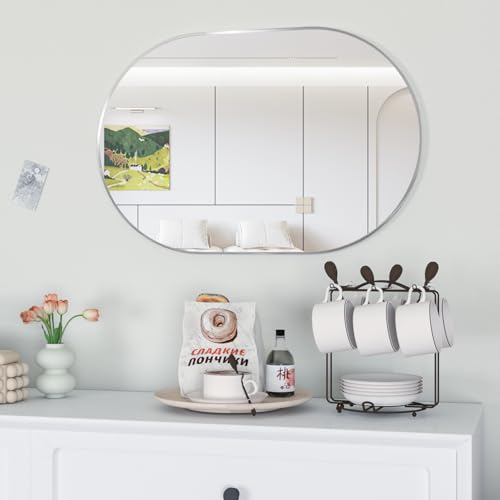 Miroir mural capsule 50x75 argenté au design moderne avec cadre de qualité - 6