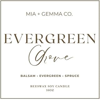 Evergreen Grove | Balsam Evergreen Spruce Scented | Mia + Gemma Co. Beeswax Soy Blend Candle | 10oz Non Toxic & Cruelty Free Cotton Wick 65+ Hours Clean Burn Handcrafted Gifts for Fall Holidays