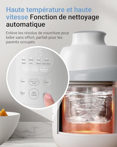 Bear Robot Cuiseur Bébé Multifonctions 10 en 1 NutriEase AllStage en Acier Inoxydable, Cuiseur Vapeur Mixeur OneStep, Cuisson et Mixage Automatiques pour une Alimentation Bébé Maison Saine, Sans BPA – Image 6