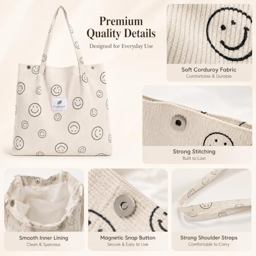 Image of Street27 Korean Canvas Corduroy Tote Bag Casual Work Shoulder Handbags | Multi-Purpose Bag |Sturdy Canvas Bag with Large Capacity | Shopping Bag for Office, College & Daily Use
