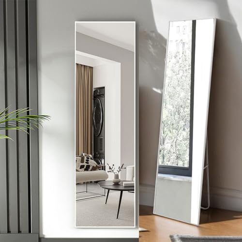 Warmiehomy 40x150cm Large Mirror Full Length Wall Mounted Standing Mirror Leaning Against Wall 3 in 1 with Metal Framed for Bedroom Living Dressing Room Sliver White