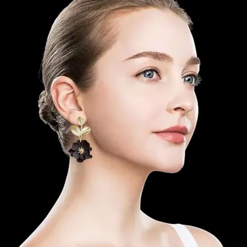 Boho Flower Earrings for Women Cute Dangle Drop Gold Leaf Floral Studs Hook Statement Jewelry Sweet Earrings3