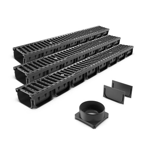VODALAND EASY 2 – Canaleta de Drenaje Pack 3 Metros con Rejilla de Fundición Dúctil Clase B125 | Sistema de Drenaje para Garajes | Canaleta Resistente para Exteriores | Fácil Instalación