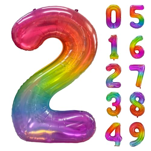 Rainbow Number 2 Balloon 40 Inch Rainbow 2 Balloon Giant Helium Foil Number 0 to 9 Balloons Birthday Wedding Party Digital Decorations Number 2