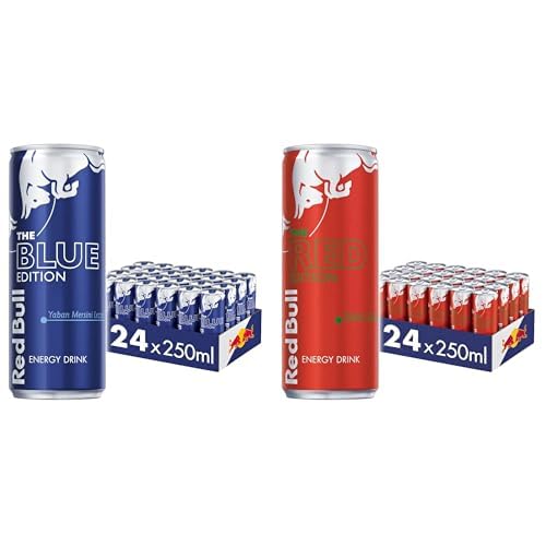 Red Bull Enerji İçeceği, Yaban Mersini, 250 ml (24'lü Paket, 24 x 250 ml) ve Red Bull Enerji İçeceği, Karpuz, 250 ml (24'lü Paket, 24 x 250 ml)