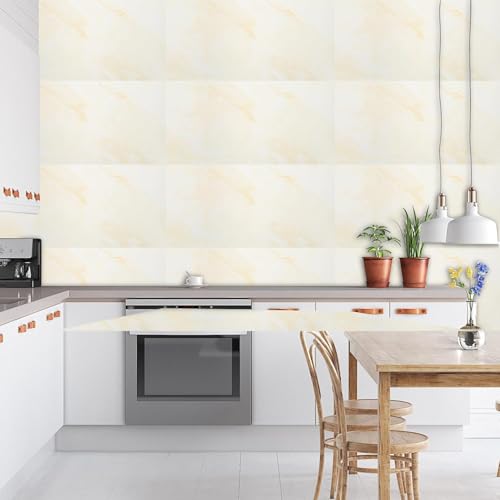 Image of New Peel and Stick Marble Wallpaper Backsplash Self-Adhesive PVC Waterproof Wall Tiles for Kitchen, Bathroom, Bedroom Multiple Size and Black,Cream,White. (8, Cream, 60x30)