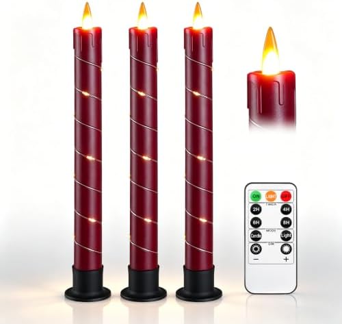 Da by Paquete de 3 velas cónicas rojas sin llama, velas LED reali...