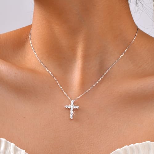 Cross Necklaces for Women 925 Sterling Silver 18K Gold Plated Cubic Zirconia Cross Pendant Necklace Simple Jesus Cross Necklace Cute Simulated Diamond Jewelry Religious Minimalist Gift2