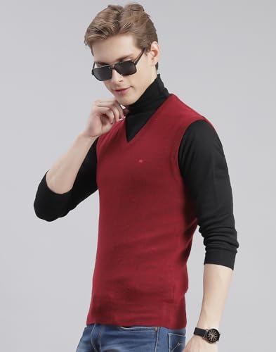 Image of Monte Carlo Off White Solid V Neck Sweater | Warm Woolen Pullover for Men | Soft Comfortable Knitted Winter Wear Sweater for Men's