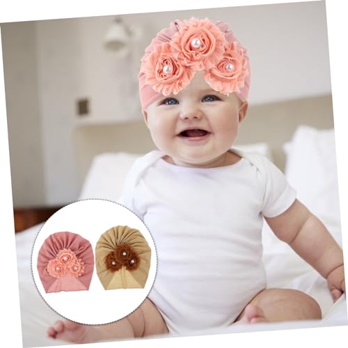 2Pcs Turban Hats Decorative Cotton Headwear for Boys Comfortable Turban Hat for Parties and Daily Wear Wrinkle Resistant Design Pink2