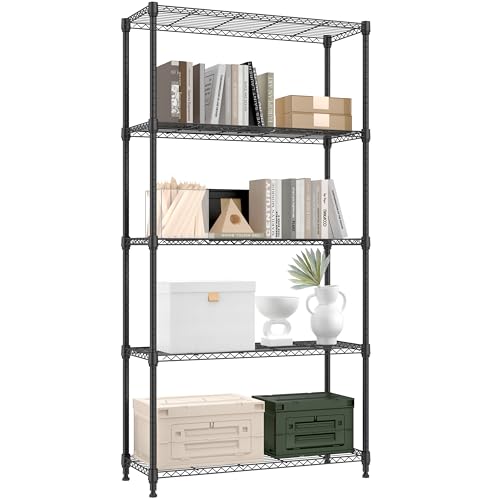 Image of M MZG 1250 lbs 5 Tier Shelf Metal Storage Shelves Shelving Wire Rack Heavy Duty Closet Organizers for Garage Kitchen Bathroom Laundry Black 13.8 inch D x 35.4 inch W x 68.5 inch H