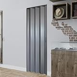 DIYHD 32X80in Interior Folding PVC Accordion Door,Grey,Include Door and Mounting Hardware,Handle,Latch,Folded Width 4-7/8'