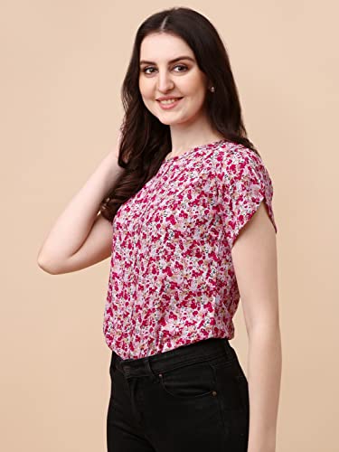 Image of Wedani Women's Casual Short Sleeves Round Neck Foral Regular Fit Top