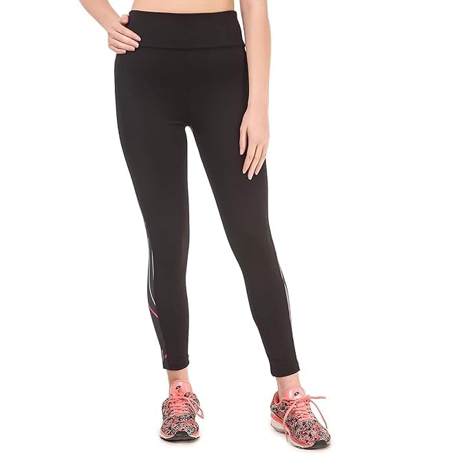 Image of NEVER LOSE Gym Wear Leggings Ankle Length Workout Tights /Stretchable Sports Leggings /Sports Fitness Yoga Track Pants with Pocket for Girls & Women (S, Classic11) Black CLASSIC11