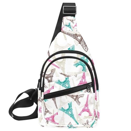 Sac à dos bandoulière homme multicolore Tour Eiffel, fermeture éclair et sangle ajustable