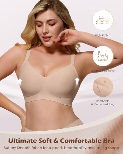 Image of As Fairy Womens Soft Comfortable No Underwire Bras V Neck Seamless Push Up Bralettes Full Coverage Tshirt Brassiere