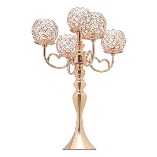 HAPPCUCOE 2Pcs Wedding Floor Candelabra,5 Arm Floor Candle Candelabras Candle Holders for Birthdays, Weddings,Engagements,Anniversaries Decor 21.5inch (Gold)