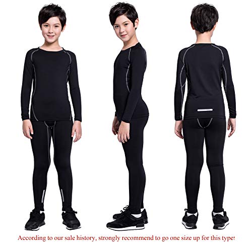 TERODACO Boys Thermal Underwear 2 PCS Athletic Base Layer Kids' Compression Shirts and Leggings Set