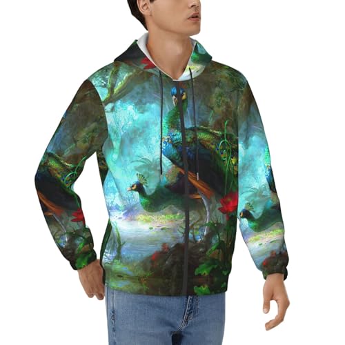 Sweat à capuche homme avec cordon imprimé paon coloré confortable