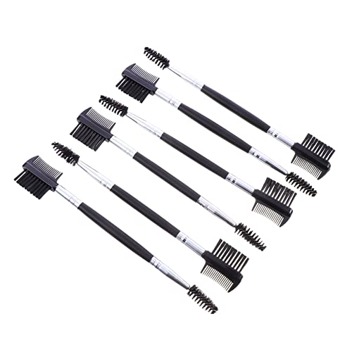 PATKAW 6 Piezas Peine De Cejas De Doble Cabeza Latigazo Rastrillo Bigudí Moldeador Máscara Rulos Para Cejas Pincel Corrector Ojo Sombra Cepillo De Cejas Peine Mango De Madera Black