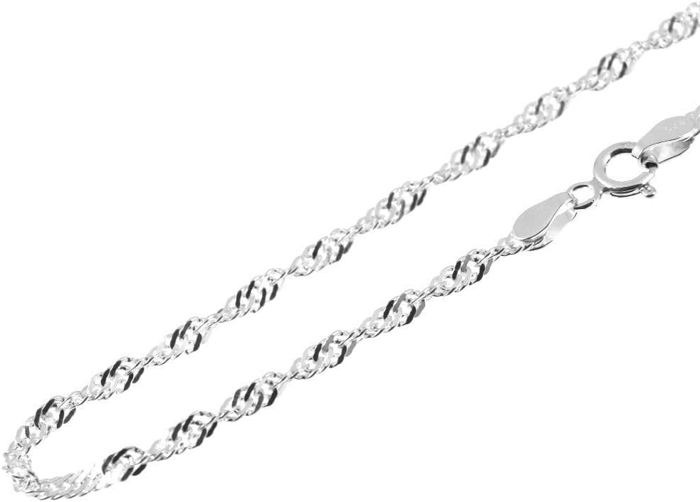 Genuine 925 Sterling Silver 2.4mm Twisted Curb Singapore Chain Anklet (10" / 25cm)