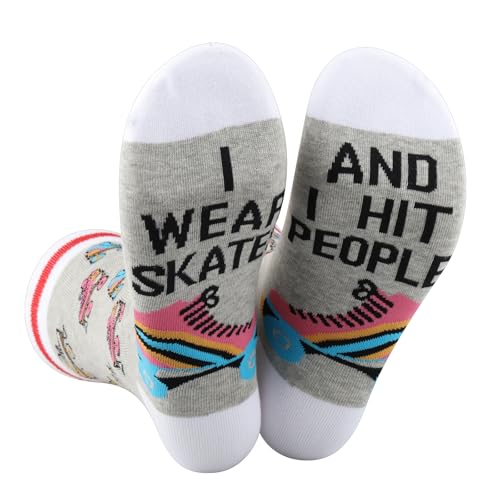 WZMPA Roller Skates Socks Roller Skating Lover Gift I Wear Skates And I Hit People Socks Roller Skater Merch (UK, Alpha, One Size, 1, I Wear Skates U)