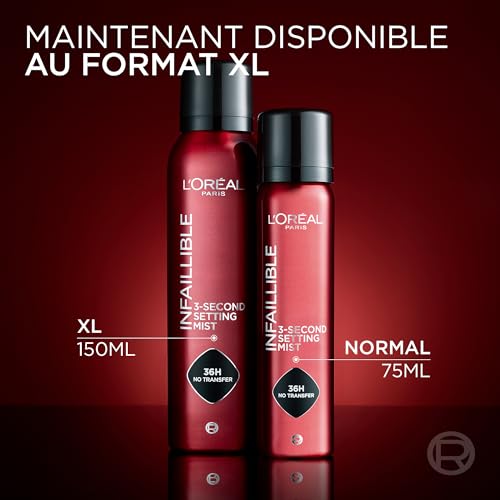 L'Oréal Paris - Spray Fixateur de Maquillage - Waterproof - Sans Transfert - Formule Légère - Non Collant - Résistant à l'Eau - Tenue Jusqu'à 36h - Infaillible - 80 ml (Lot de 2)