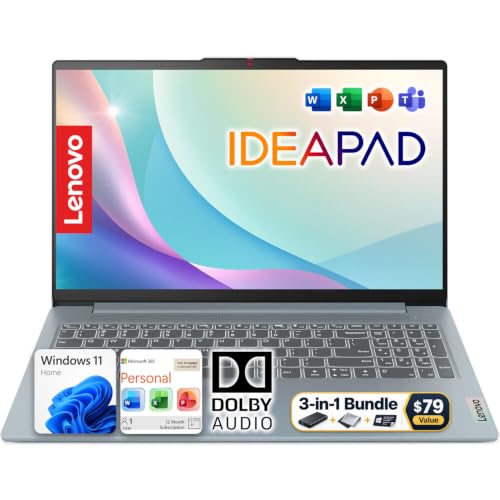 Image of Lenovo IdeaPad Slim 3i 15.6 inch FHD Laptop with Microsoft 365 Included | 8GB RAM DDR5 | 128GB SSD + 500GB External | WiFi 6 | Dolby Audio | HDMI & SD Card Reader | Win 11 | Portable for Work & Study