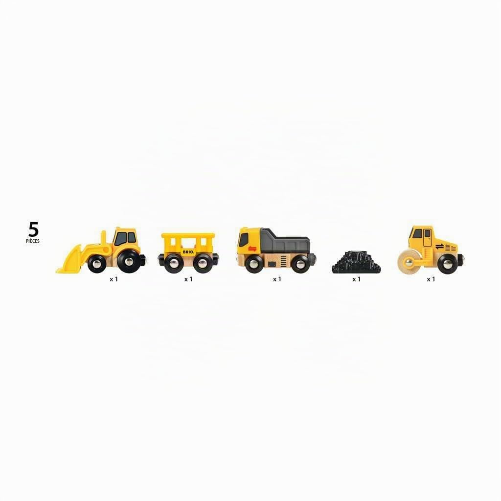 BRIO World - 33658 - Coffret de 3 engins de Chantier - pour Circuit de Train en Bois - Camion Benne/Rouleau compresseur/Chargeur - Jouet pour garçons et Filles dès 3 Ans
