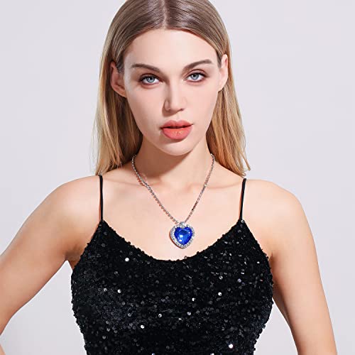 AILUOR Heart of The Ocean Neckalce, Royal Blue Crystal Created Sapphire Pendant with Silver Plated Necklace Jewelry3